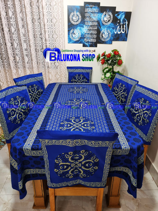 ব্লক প্রিন্ট সুতির ডাইনিং টেবিল কভার সেট