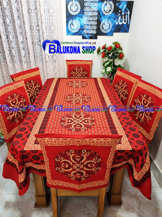 ব্লক প্রিন্ট সুতির ডাইনিং টেবিল কভার সেট