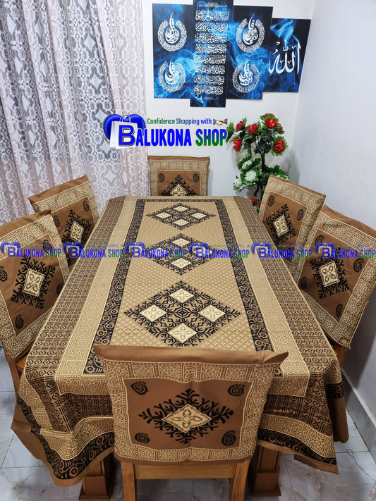 ব্লক প্রিন্ট সুতির ডাইনিং টেবিল কভার সেট