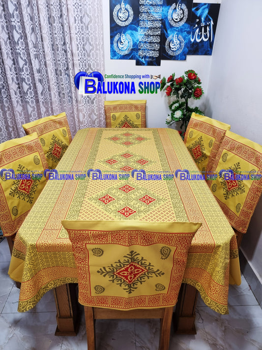ব্লক প্রিন্ট সুতির ডাইনিং টেবিল কভার সেট