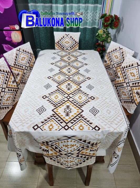 ব্লক প্রিন্ট সুতির ডাইনিং টেবিল কভার সেট