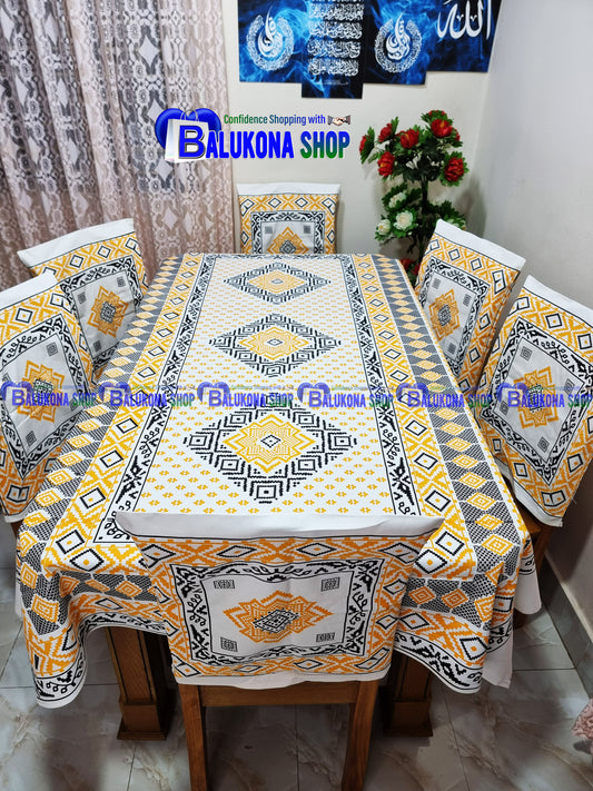 ব্লক প্রিন্ট সুতির ডাইনিং টেবিল কভার সেট